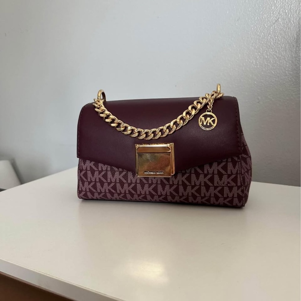Michael Kors Burgundy and Gold Women's Bag